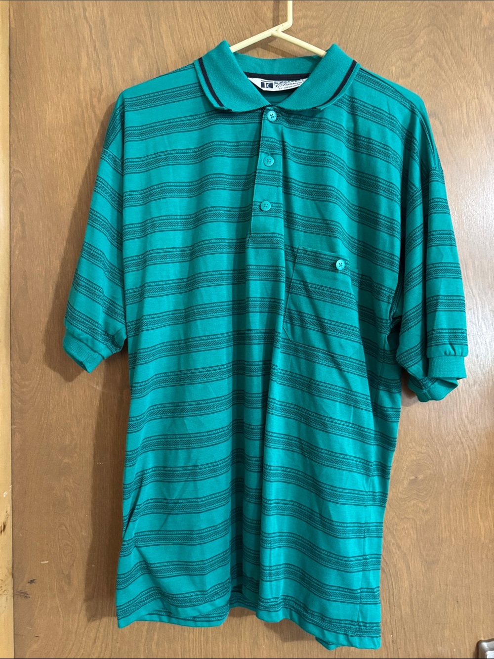 Men's Teal Striped Polo Shirt with Pocket